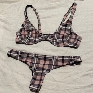 Acacia Swim plaid Two-Piece Bikini Set in Mauve and Black
